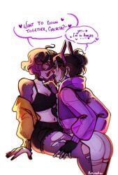 2girls artist_name bra dialogue dialogue_bubble english_text female female_only galacta galacta_(marvel_rivals) galacta_(rivals'_day_2025) marvel marvel_rivals poposhi poposhirat seducing self_insert underwear white_background yuri