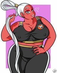 1girls alien alien_girl alternate_costume bbw big_breasts bonyu chubby dragon_ball dragon_ball_z dragon_ball_z:_kakarot erect_nipple erect_nipples female ginyu_force grey_eyes gym_clothes ponytail red-skinned_female red_skin sports_bra sportswear thick_lips ukevegeta13 white_hair yoga_pants