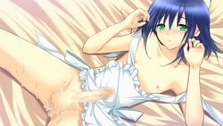 1boy apron blue_hair cum game_cg green_eyes manyokko_minorin_boku_ga_mahou_shoujo! otoko_no_ko_club penis solo trap