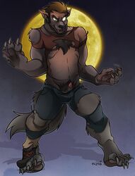 claws clothing ear kuma male male_only moon nose pants paws penis shirt shoe solo tail teeth transformation werewolf