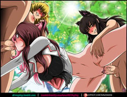 1girls 2futas absurdres areolae blake_belladonna breasts choking cleavage dickgirl erection fellatio female femsub futa_on_female futadom futanari gagging highres intersex neo_(rwby) nipples nude oral penetration penis rwby sex sirwogdog spitroast threesome vaginal vaginal_penetration yang_xiao_long