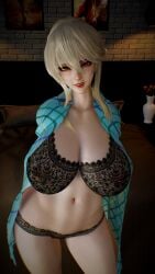 1girls 3d 4k artoria_pendragon artoria_pendragon_(fate) bed bedroom big_breasts bra breasts breasts_bigger_than_head chromatic_aberration crashbanditkut eyebrows eyelashes eyeshadow fate/grand_order fate/stay_night fate_(series) female female_focus hair hi_res high_resolution highres light-skinned_female light_skin lingerie lips long_eyelashes medium_hair nail_polish nails navel orange_eyes panties saber saber_alter shirt slit_pupils smile solo video_game_character video_games virt-a-mate virtamate white white_hair