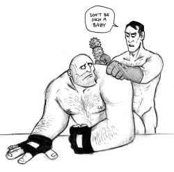 anal anal_sex arm_hair bara black_and_white chest_hair dildo gay gay_sex gloves heavy_(team_fortress_2) heavy_weapons_guy holding_dildo holding_vibrator male/male male_only medic_(team_fortress_2) older_male schweinkrams size_difference team_fortress_2 yaoi