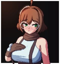 big_breasts big_titties brown_hair clothing curvaceous female female_focus female_only glasses original original_character pixel_art seiko093 short_hair