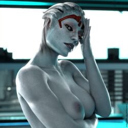 1girls 3d alien asari bioware blue_eyes blue_skin breasts female major_guardian mass_effect nipples samara solo