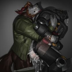 1:1 2025 2_horns absurd_res anal anal_sex anthro anthro_on_anthro anthro_penetrated anthro_penetrating anthro_penetrating_anthro armor balaclava balls black_armor black_mask blonde_hair bodily_fluids bottomwear bottomwear_down breastplate brown_body brown_facial_hair brown_fur cable canid canid_demon canine clenched_teeth closed_eyes clothed clothing countershade_torso countershading cuisse cum cum_in_ass cum_inside demon duo ethoras facial_hair facial_piercing facial_spikes felid foreskin fur gauntlets genital_fluids genitals gloves green_clothing green_jacket green_topwear grey_body grey_countershading grey_fur hair handwear head_spikes hellhound hi_res horn hydraulics jacket machine male male/male male_penetrated male_penetrating male_penetrating_male mammal mask muscular muscular_anthro muscular_male mythological_canine mythological_creature mythology nose_piercing nose_ring pants pants_down partially_clothed penetration penile penile_penetration penis penis_in_ass piercing power_armor prehistoric_species red_eyes red_horn rerebrace ring_piercing saber-toothed_tiger saber_zelgrath_(character) saberzelgrath septum_piercing septum_ring sex shadow sideburns spikes spikes_(anatomy) tail tan_body tan_fur teeth topwear tusks underwear underwear_down vambrace vein veiny_penis white_clothing white_underwear x-ray_view