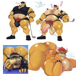 ass_hair balls bara big_ass big_ass_(male) big_butt big_butt_(male) big_moobs bowser bxttons chest_hair dad_bod exclamation exclamation_mark exclamation_sign gay hairy_ass hairy_male huge_ass koopa male mario_(series) moobs nintendo penis pubes reference reference_image small_shirt spiked_balls spiked_cock_ring spiked_collar spiked_penis spiky_cock surprised surprised_expression tagme tagme_(artist) topwear torn_clothes torn_clothing torn_pantyhose torn_shirt underwear