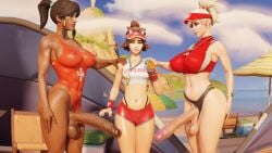 1girls 2futas erection female futanari gigantic_penis huge_cock mercy overwatch pharah standing trio zzzxxxccc