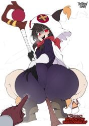 1girls ass female female_focus female_only kono_subarashii_sekai_ni_shukufuku_wo! large_ass light-skinned_female light_skin looking_at_viewer looking_back megumin red_eyes solo thegoldensmurf thick_thighs thighs white_background