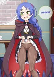 black_dress blue_hair blush braid cape clothed clothes_lift clothing cum cum_in_pussy cum_inside cum_on_body cum_on_leg cum_on_legs cum_on_lower_body cum_on_self dress dress_lift embarrassed female female_focus female_only fully_clothed green_eyes hips hips_wider_than_shoulders indoor indoor_nudity indoors leggings legs legwear lifting_own_clothes lifting_skirt long_hair looking_away looking_down medium_hair meili_portroute open_mouth pantyhose ponytail pussy pussy_peek pussy_through_clothing re:zero_kara_hajimeru_isekai_seikatsu see-through see-through_clothing see-through_panties shy vampy_squid villain villainess young younger_female