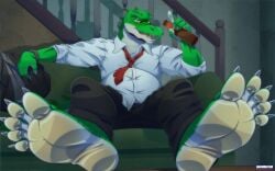 3rdharleyjoe anthro cregon crocodile feet foot_fetish male male_only scalie sitting solo solo_male spread_legs