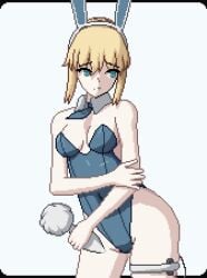 big_ass big_breasts big_butt big_thighs big_titties bunny_ears bunny_girl bunny_girl_suit bunnysuit character_request clothing curvaceous curvaceous_female curvaceous_figure curvy curvy_figure curvy_hips fate/stay_night female female_focus female_only looking_at_viewer pixel_art seiko093 short_hair yellow_hair