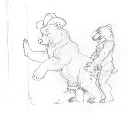 anal_sex bear brother_bear buggery cum disney feral fur furry furry_only gay greyscale hat kenai male male_only monochrome multiple_males no_humans nude nudity penis rough_sketch sex side_view size_difference sketch yaoi