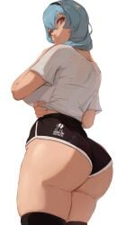 1girls ass ass_focus big_breasts breasts eula_(genshin_impact) female female_focus female_only genshin_impact huge_ass large_ass light-skinned_female light_skin looking_at_viewer looking_back miraihikari solo thick_thighs thighs white_background