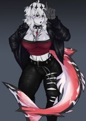 comission curvaceous curvaceous_female curvaceous_figure curvy curvy_figure curvy_hips female female_focus female_only original original_character shark_tail short_hair vennex white_hair white_skin