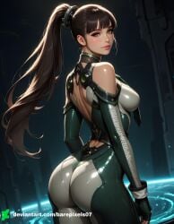 1girls ai_generated arched_back ass bangs barepixels07 black_hair blush bodysuit breasts brown_eyes curvy eve_(stellar_blade) female female_only hair_ornament long_hair looking_at_viewer looking_back navel perfect_body ponytail seductive seductive_look sexy sitting skin_tight skindentation slim_waist smile solo solo_female spread_legs standing stellar_blade thighs uncensored watermark wide_hips