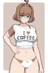 big_breasts big_titties breasts brown_hair clothing curvaceous curvaceous_female curvaceous_figure curvy curvy_figure curvy_hips female female_focus female_only glasses looking_at_viewer original original_character pixel_art seiko093 short_hair underwear