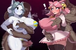 2024 2boys 2girls anthro areolae bells big_breasts big_penis blue_eyes blush blush breasts breasts_bigger_than_head cat_ears cat_girl catgirl censored censored_penis clothed clothed_female_nude_male clothing dark_skin dark_skinned_male duo faceless_male female female_focus gloves grabbing grabbing_from_behind gray_hair groping groping_breasts groping_from_behind large_areolae large_penis light_skin light_skinned_female mad_mew_mew maid maid_dress mugiotoko naked naked_female naked_male nipple_outline nipples nude nude_female nude_male nude_male_clothed_female pasties penis pink_hair pink_maid_outfit pussy_grip questionable_consent stockings surprised surprised_look sweat sweating tagme tail temmie temmie_(undertale) thick_thighs thigh_highs thighhighs thighs tight_clothing undertale white_skin