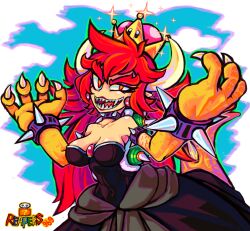 1girl 1humanoid 2010s 2018 2d 4_fingers alternate_version alternate_version_at_source alternate_version_available artist_logo artist_name big_eyebrows big_eyes big_hands big_horns big_tail black_bracelet black_bracelets black_clothes black_dress black_eyelashes black_necklace blue_earrings blue_gem blue_sky border bowser bowsette bowsette_meme bracelet bracelets claws clothed clothed_female clothing clouds_border crown digital_drawing_(artwork) digital_media_(artwork) dress earrings eyebrows eyelashes eyeshadow fan_character fanart fangs fangs_bared female female_only fictional_species flat_background fluffy_hair gem gem_between_boobs gem_between_breasts green_shell half-closed_eye hd hi_res horns human humanoid humanoid_female jpeg koopa koopa_humanoid landscape lipstick long_hair long_skirt looking_at_viewer malicious_face malicious_intent malicious_smile mario_(series) medium_boobs medium_breasts meme new_super_mario_bros._u_deluxe nintendo open_eyes open_mouth open_mouth_smile overboob pointed_ears pointed_tail pointed_teeth posing posing_for_picture power_up princess purple_eyeshadow reapers969 red_eyebrows red_hair red_hair_female red_lipstick reptile reptile_hands reptile_humanoid saturated_colors scales shaded shiny_crown shiny_skin side_view skull skull_head small_breasts small_waist smile smiley_face smiling smiling_at_viewer solo solo_female solo_focus spike_shell spiked spiked_bracelet spiked_collar spiked_tail spikes super_crown super_mario_bros. tail_motion transformation trend villain_pose watermark white_sclera white_skin white_skinned_female yellow_hands yellow_scales yellow_tail