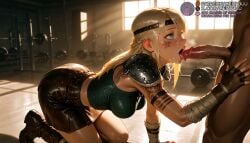 1boy after_fellatio ai_generated all_fours arm_support arm_tattoo armlet armor ass astrid_hofferson back bandaged_arm bandages black_footwear black_gloves black_skirt blonde_hair blue_eyes blurry blush boots braid breasts clothed_female_nude_male cum cum_in_mouth cum_on_clothes cum_on_hair cum_on_tongue dark-skinned_male dark_skin day dreamworks dumbbell erection exercise eyelashes facial fellatio female fingerless_gloves french_braid from_side gloves green_shirt gym hanging_breasts headband how_to_train_your_dragon hyur impossible_clothes indoors interracial kneeling large_breasts licking licking_penis lips long_hair looking_at_another male male_pubic_hair mascara medium_breasts meitabuu miniskirt nose nude open_mouth oral out_of_frame pauldrons penis pubic_hair saliva shirt shoulder_armor shoulder_tattoo single_pauldron skirt sleeveless solo_focus straight sunlight sweat tank_top tattoo tongue tongue_out uncensored veins veiny_penis weightlifting window