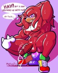 4:5 abs anal anal_sex anthro balls bodily_fluids clothing cum digital_media_(artwork) dildo dildo_insertion dildo_sitting echidna erection fizzyjay fur genital_fluids genitals gloves handwear hi_res humanoid_genitalia humanoid_penis knuckles_the_echidna looking_at_viewer male mammal monotreme muscular muscular_anthro muscular_male nipples nude pecs penetration penis red_body sega sex_toy sex_toy_insertion smile solo sonic_(series) sonic_the_hedgehog_(series)
