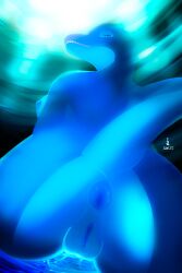 2:3 absurd_res anthro anus ass breasts cetacean dolphin female genitals hi_res idel looking_at_viewer looking_back mammal marine nipples nude solo tail toothed_whale underwater vulva water