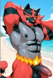 ai_art ai_generated armpits bara big_muscles big_penis black_body black_fur cat_ears generation_7_pokemon hairy hairy_armpits huge_cock hung hunk incineroar male male_only manly monster muscles muscular muscular_male musky_armpit penis pokemon sweating sweaty_armpits sweaty_body tail yaoi
