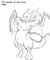 balls black_and_white charizard chubby dragon fire greed_(artist) male_only monochrome muscles nintendo penis pinup plain_background pokemon pokemon_(species) pose scalie sketch white_background wings