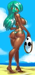 1girls ass clothing female green_bikini green_hair huge_breasts mario_(series) mask minus8 nintendo open_mouth shy_gal standing super_mario_bros._2 thick_thighs thong