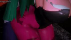 3d animated bloggameh darkstalkers doggy_style futanari hsien_ko lei-lei lei_lei morrigan_aensland stomach_bulge tagme video