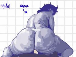1boy 1girls akira_(stylol) animated bbw bbw_mom big_butt blue_hair breasts doggy_style female frog_pose huge_ass male original pussy reverse_cowgirl_position sana_(stylol) stretch_marks sty_lol
