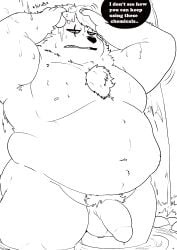absurd_res anthro balls bathing bear belly english_text flaccid genitals hi_res male mammal musclegut muscular navel nipples nude overweight pecs penis pubes rinhatsuyuki showering solo text washing_hair
