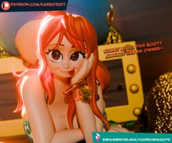 3d_(artwork) bra bracelet brown_eyes carro3dsculpts digital_art digital_media_(artwork) nami_(one_piece) one_piece orange_hair teasing tongue tongue_out