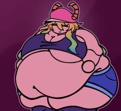 1girls bbw belly chubby chubby_female female lucoa miss_kobayashi's_dragon_maid multicolored_hair overweight overweight_female quetzalcoatl_(dragon_maid) squishypsycho