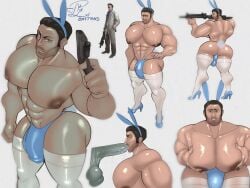 abs back_view bara big_penis breasts bunny bunny_costume bunny_ears bunny_suit bunny_tail bunnysuit bxttons front_view gay grabbing_breasts grabbing_moobs grabbing_own_breast gun high_heels human large_penis left_4_dead left_4_dead_(series) left_4_dead_2 male moobs muscular muscular_male nick_(left_4_dead_2) penis shiny_skin socks socks_and_heels sucking_penis tagme tagme_(artist) underwear