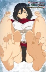 ackerman_mikasa annoyed artist_name atorx attack_on_titan bare_legs bare_soles barefoot belt big_feet black_hair black_legwear black_shorts boots bored bottom-up_view button-up_shirt clouds collared_shirt crotch detailed_soles fanart feet feet_up female foot_fetish grey_eyes hands harness high_resolution legs legs_up looking_at_viewer lying_on_back mikasa_ackerman on_back partially_unbuttoned patreon pov red_scarf rule_34 scarf shingeki_no_kyojin short_hair shorts simple_background sky soles soles_up solo spread_legs straining_buttons suggestive text thighs toenails toes unusual_perspective watermark white_shirt wrinkled_soles