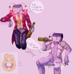 alcohol alcoholic_drink cigarette cigarette_smoke deltarune deltarune_chapter_3 drunk holding_bottle holding_cigarette holding_drink holding_object idk_what_to_tag male non-human non-human_only object_head penis robot screen_face smoke smoking smoking_cigarette steamy tagme tenna_(deltarune)