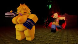 1boy 1girls 3d ass breasts burger chubby chubby_female female forsaken_(roblox) john_doe_(forsaken) john_doe_(roblox) lemonweretakens male naked naked_female nipples nude nude_female party_noob_(forsaken) roblox roblox_game robloxian tagme thighs yellow_skin