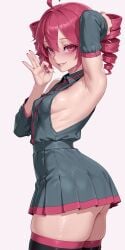 1girls ahoge ai_generated alternate_version_available areola_slip areolae arm_up armpit_crease armpit_fetish armpits ass big_ass big_thighs blush blush curvaceous curvy curvy_female curvy_figure detached_sleeves fat_thighs fellatio_gesture female female_only horny horny_female huge_ass huge_thighs kasane_teto large_ass large_thighs midriff miniskirt nail_polish painted_nails raised_arm red_eyes red_hair red_nails seductive seductive_look shaved_armpit shiny_skin sideboob simple_background skindentation skirt solo solo_female thick_thighs thigh_squish thighhighs thighs twin_drills underass utau white_background wide_hips