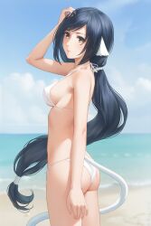 animal_ears beach black_hair brown_eyes kuon_(utawarerumono) swimsuit utawarerumono