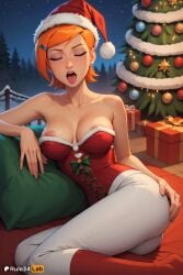 1girls ai_generated areola_slip artist_name ass bare_shoulders ben_10 ben_10_(classic) boots box breasts cartoon_network christmas christmas_tree cleavage closed_eyes collarbone corset earrings fur-trimmed_headwear fur_trim gift gift_box green_eyes gwen_tennyson gwen_tennyson_(classic) hair_ornament hairclip hat hi_res jewelry large_breasts medium_breasts mole mole_on_breast night night_sky nipple_slip nipples open_mouth orange_hair outdoors pants patreon_logo patreon_username pillow pine_tree red_footwear rule34lab santa_costume santa_hat short_hair sky solo star_(sky) starry_sky strapless swept_bangs tongue tongue_out tree upper_teeth_only warner_brothers white_pants younger_female