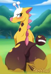 1girls 2025 ai ai_art ai_generated angry annoyed ass big_ass big_butt blue_eyes blush brap bubble_butt embarrassed fart fart_cloud fart_fetish fat_ass feral frown furry furry_female game_freak gassy generation_2_pokemon girafarig giraffe humiliation looking_at_viewer looking_back mammal nintendo pokemon raised_tail ripping_ass sitting tail video_games