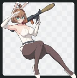 big_ass big_breasts big_butt big_titties breasts brown_hair bunny bunny_ears bunny_girl bunny_girl_suit bunnysuit clothing curvaceous curvaceous_female curvaceous_figure curvy curvy_figure curvy_hips female female_focus female_only glasses original original_character pixel_art seiko093 short_hair