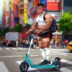 1:1 1boy 2025 artisticjinsky backpack bar_censor bara black_hair black_shorts blush blush_lines censored clenched_teeth crosswalk erection fleshlight gay headphones male male_only milking muscles muscular nike nipples_visible_through_clothing original outdoors penis penis_out penis_through_leghole pubic_hair red_headphones scooter shorts socks solo sweatdrop tagme tank_top tank_top_lift tanline vein veiny_muscles white_socks white_tank_top yaoi