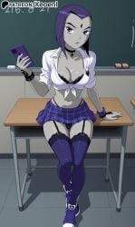 1girls accurate_art_style ai_generated angry annoyed annoyed_expression bare_legs big_ass big_breasts bored bored_expression bra breasts cellphone choker cleavage colored_skin dc dc_comics erect_nipples grey_skin gyaru gyaru_gal hard_nipples hi_res keoenl legs light-skinned_female looking_at_viewer midriff miniskirt navel open_shirt pale_skin panties patreon purple_eyes purple_hair pussy rachel_roth raven_(dc) school school_desk school_uniform schoolgirl schoolgirl_uniform short_hair sitting skirt sneakers teen_titans thick_thighs thighhighs thong thong_straps topwear uniform wide_hips
