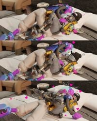 ! 1boy 1girls bed comic fortnite gumbo_(fortnite) heart heart_symbol hug huge_breasts rebel_(fortnite) robot robot_girl tarrtheraider thick_thighs