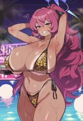 1female 1girls armpits arms_behind_head arms_up big_ass big_breasts big_hips bikini bikini_bottom bikini_tan bikini_top blue_eyes blush breasts breasts_bigger_than_head curvaceous curvy curvy_female curvy_figure female female_focus female_only front_view hands_behind_head hands_up hips hips_wider_than_shoulders huge_breasts iroha_(blue_archive) leopard_print leopard_print_bikini long_hair looking_at_viewer lustful_gaze massive_breasts naughty_face naughty_smile neon_lights no_pubic_hair pahupahu_jk palm_tree pink_hair pool pussy sexy_pose shaved_pussy slim_waist smiling smirk string_bikini sweat sweating tan_body tan_lines tan_skin tanline tanned_female teeth thick_hips thick_thighs thighhighs thunder_thighs top_heavy topwear voluptuous voluptuous_female water_park waterpark wide_hips