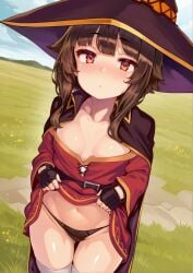 ai_generated black_panties blush cute cute_face female female_focus female_only kono_subarashii_sekai_ni_shukufuku_wo! megumin neutral_expression provocative shiokonbu shiokonbu_art_style showing_panties small_breasts