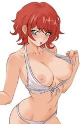 1female 1girls blush blush bra embarrassed embarrassed_female female female female_focus female_only green_eyes huge_breasts large_breasts midriff panties presenting presenting_breasts red_hair red_hair redhead_female revealing revealing_breasts showing_breasts tagme tagme_(character) tagme_(series) underwear underwear_only veggie veggiemist