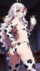 1girls ai_generated big_butt bikini cow_print_armwear cow_print_bikini cow_print_legwear erispheria erispheria_cow female female_focus goddess light-skinned_female milk milk_bottle smile smiling_at_viewer tagme twitch twitter vtuber vtuberfanart wide_hips youtube youtube_hispanic